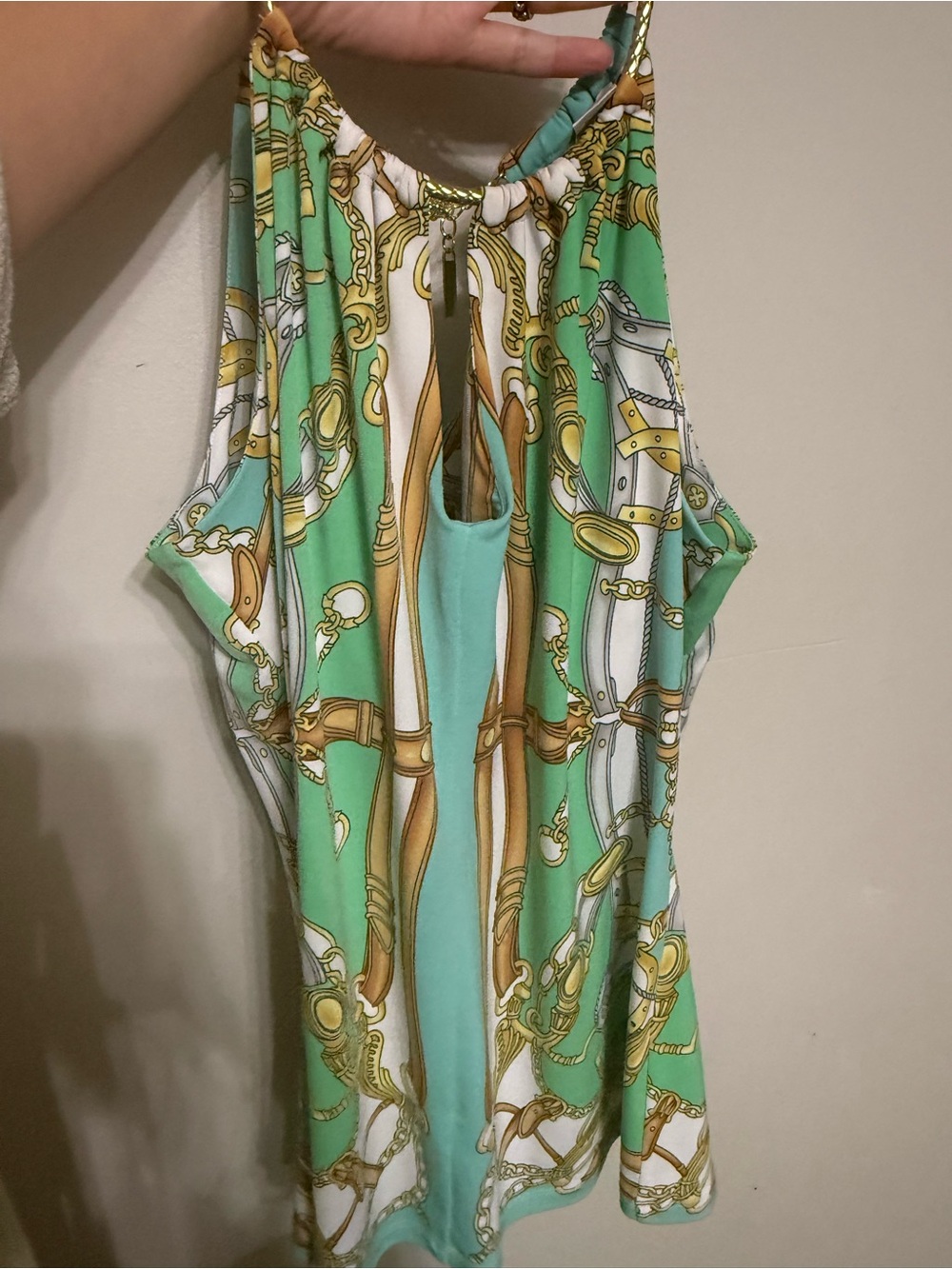 Cach’e Turquoise & Gold Printed Halter Top - Picture 4 of 8